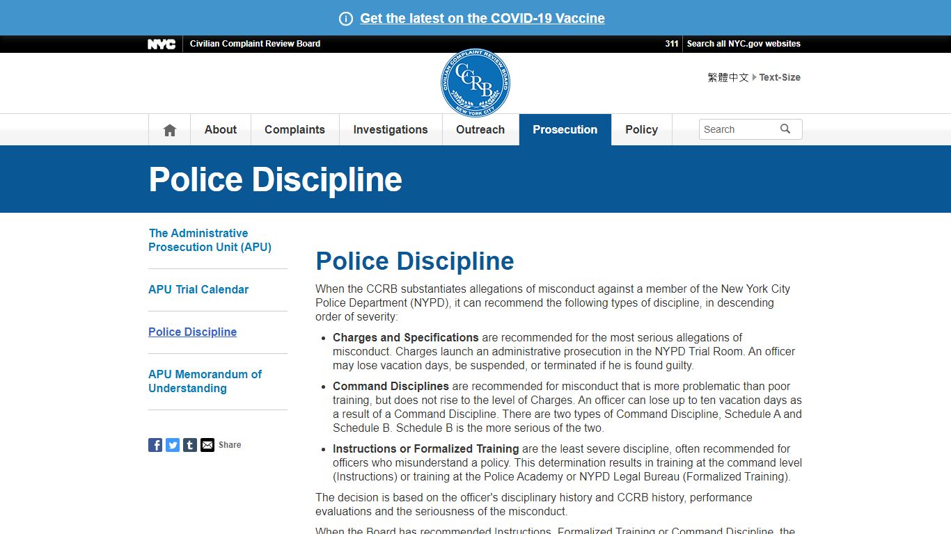 Police Discipline - CCRB - New York City